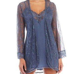 Solid Satin Chemise L & Lace Short Wrap Robe XL